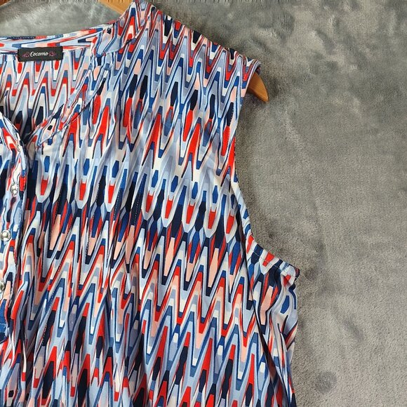 Cocomo Womens Y2K Retro Ikat Print Sleeveless Blouse Career Classic Red Blue‎ - Picture 5 of 9